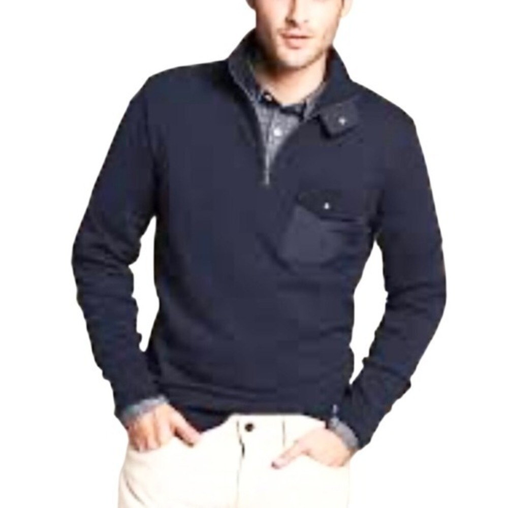 Banana Republic Mens Half-Zip Pullover Sweater Size M Wool-Blend Navy-Blue